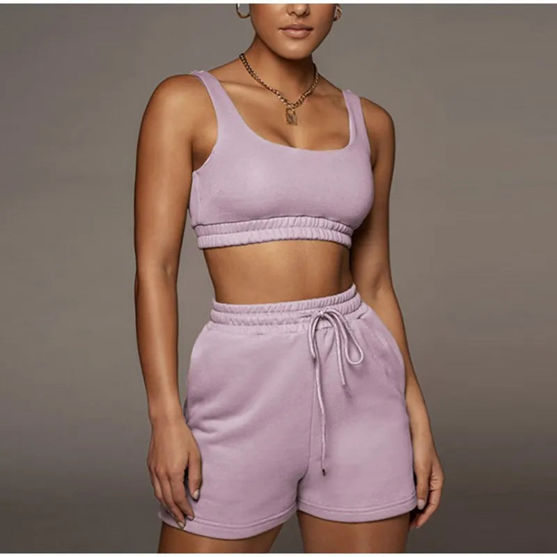 Women's Sets Two 2 pieces Sale Sexy Cropped Y2K bandage Camis Tank Tops &High Elastic Waist Wide Leg Short Suits YKD-W605