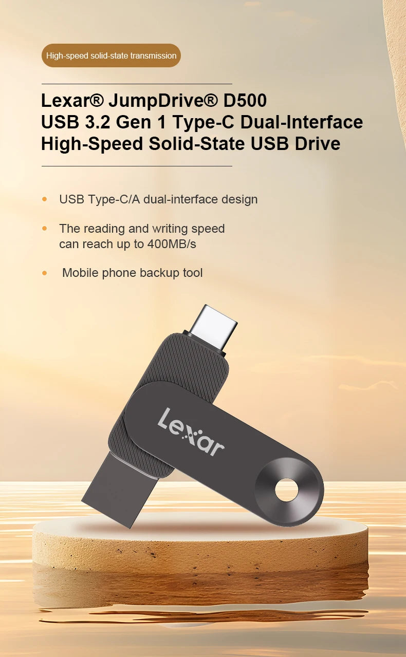 Lexar USB 3.2 Type-C and Type-A Flash Drive Metal Pendrive 128GB 256GB 512GB 1TB Max 400Mb/s U Disk for Xiaomi Huawei iPhone 15
