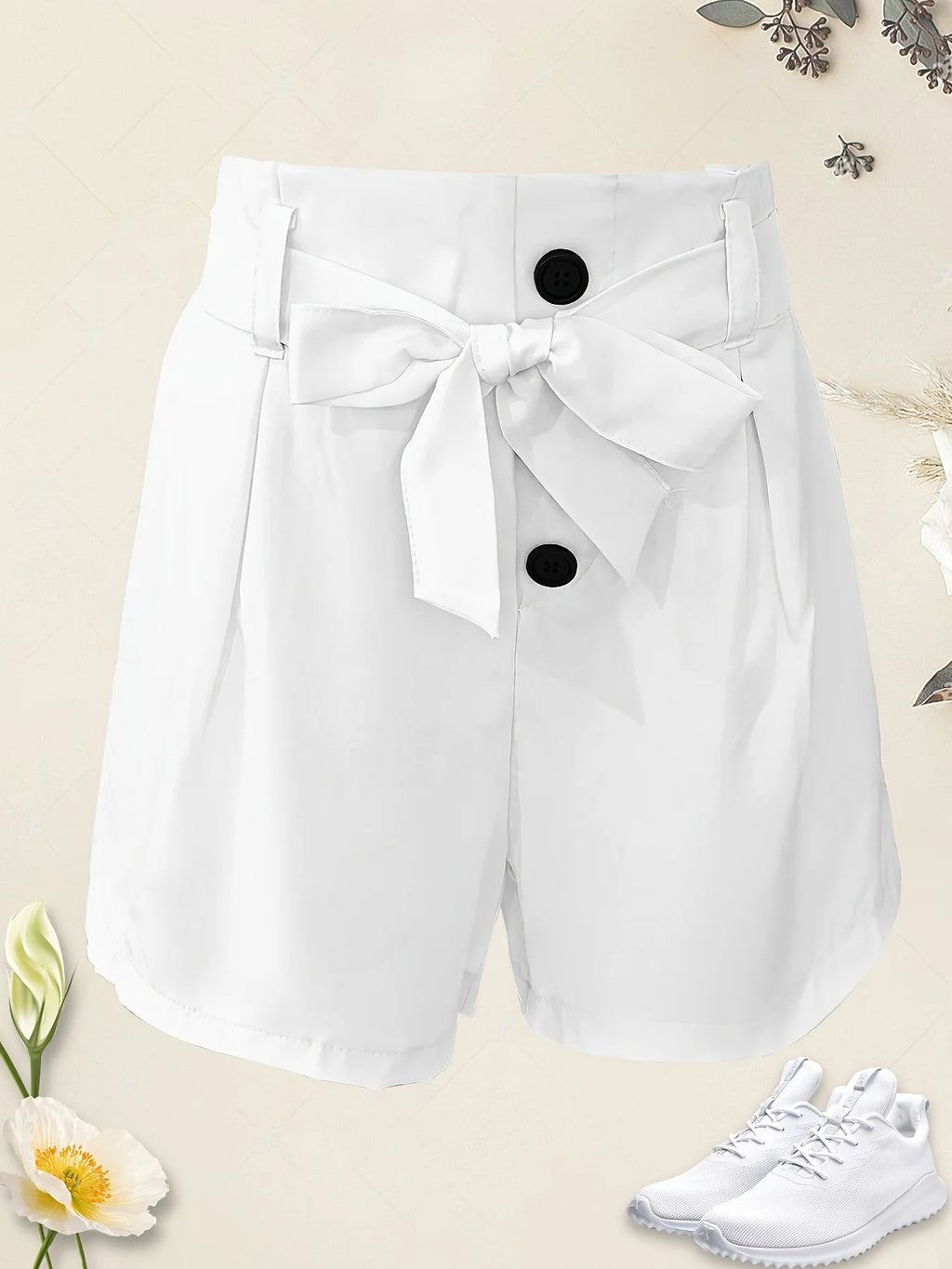 Summer High Waist Casual Solid  Shorts for Women Summer Wide Leg Work with Belt