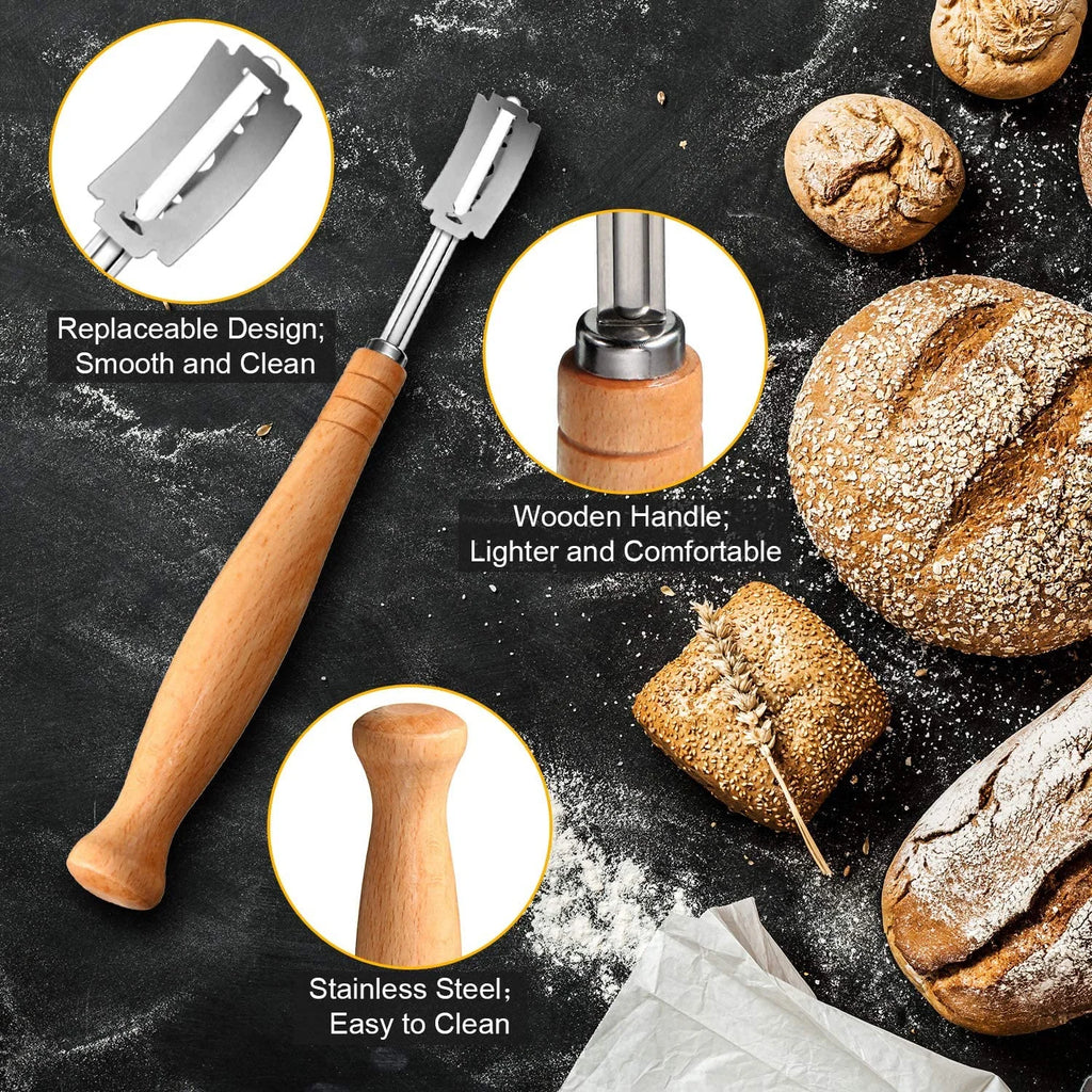 1-5P Bread Cutter French Bread Blades Kitchen Gadgets Normal Wood Handle Baking Accessory European Style Curved Arch Toast Knife