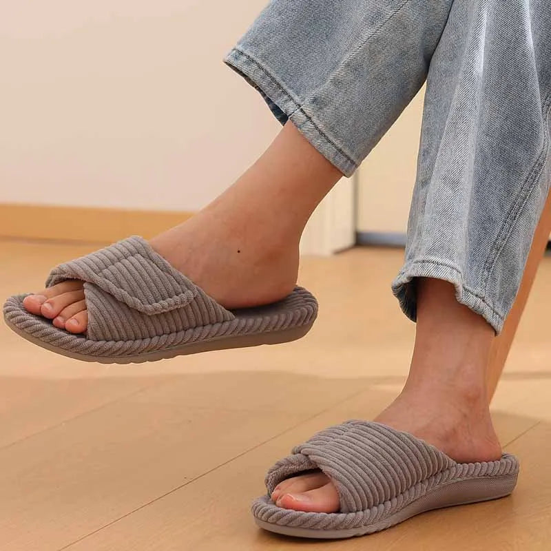 Shevalues Women's Fuzzy Warm Slippers Comfy Open Toe Sandals Memory Foam Indoor Bedroom Slides Rubber Sole House Shoes For Women