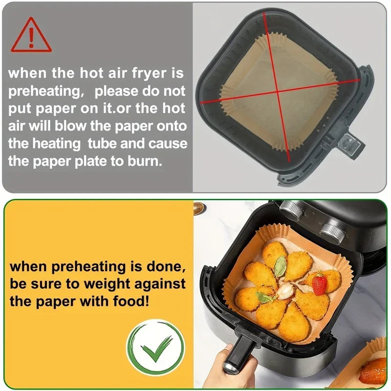 50/100PCS Air Fryer Special Paper Tray Household High Temperature Resistant Oil Absorbing Paper Pad Square Baking Paper Kitchen