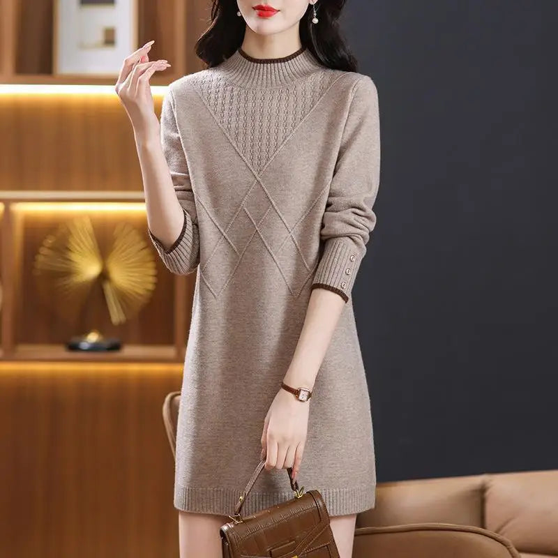 Women's Turtleneck Knitwear Top Long Sleeve Pullover Sweater Woman Clothing Fall Winter Knit Basic Blouse Wool Ladies Sweater