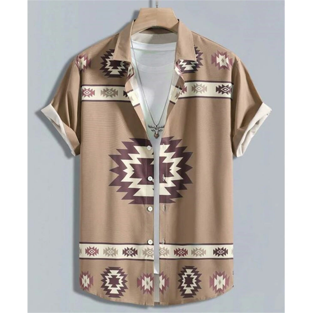 3D Printed Ethnic Men's Hawaiian Shirts Vintage Button Short Sleeve Lapel Retro Streetwear Hawaiian Blouse shirts for men Summer