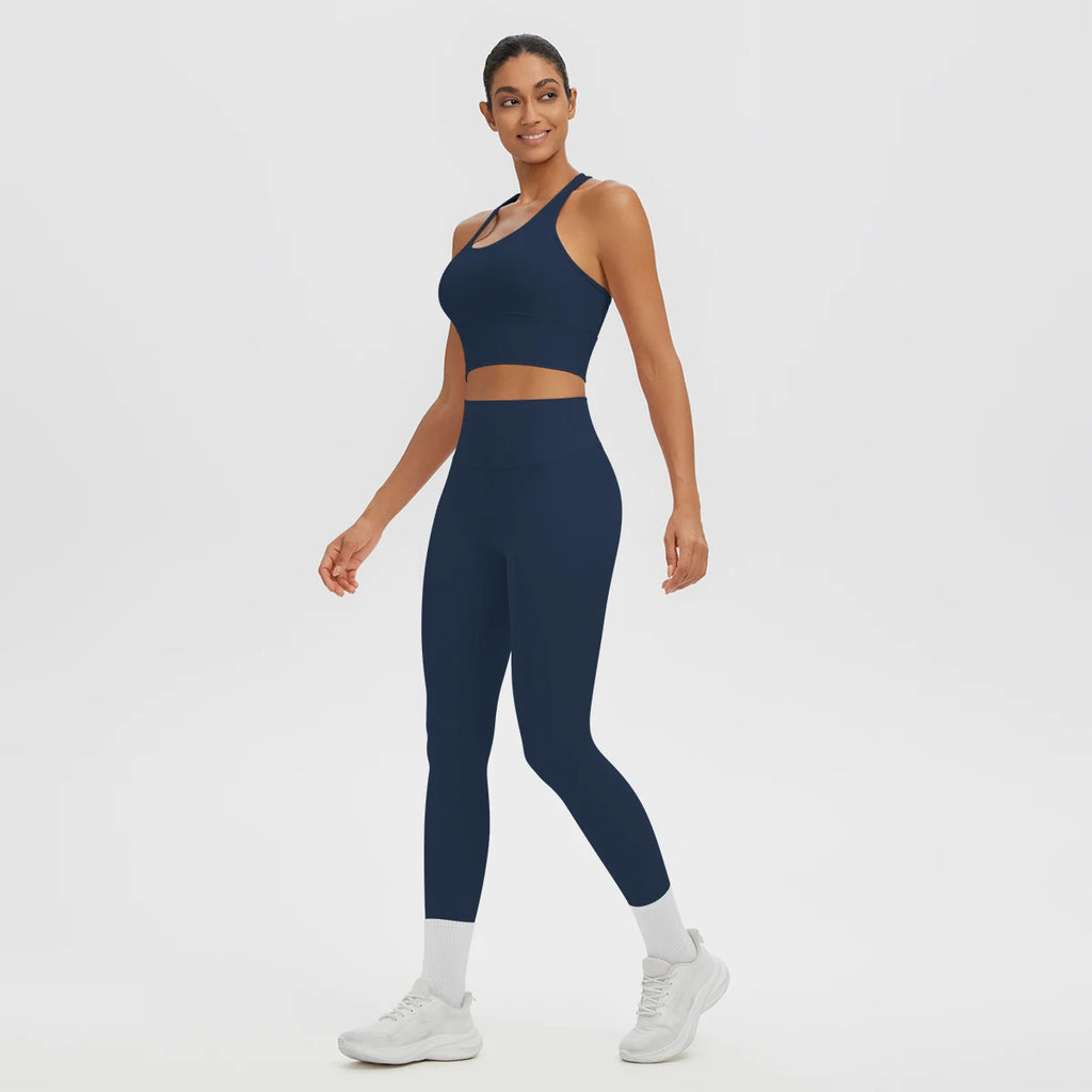 2PCS Women's Sports Pants Yoga Set Sexy Backless I-shaped Vest with Chest Pad Shock-absorbing Running Yoga Tank Top Yoga Pants