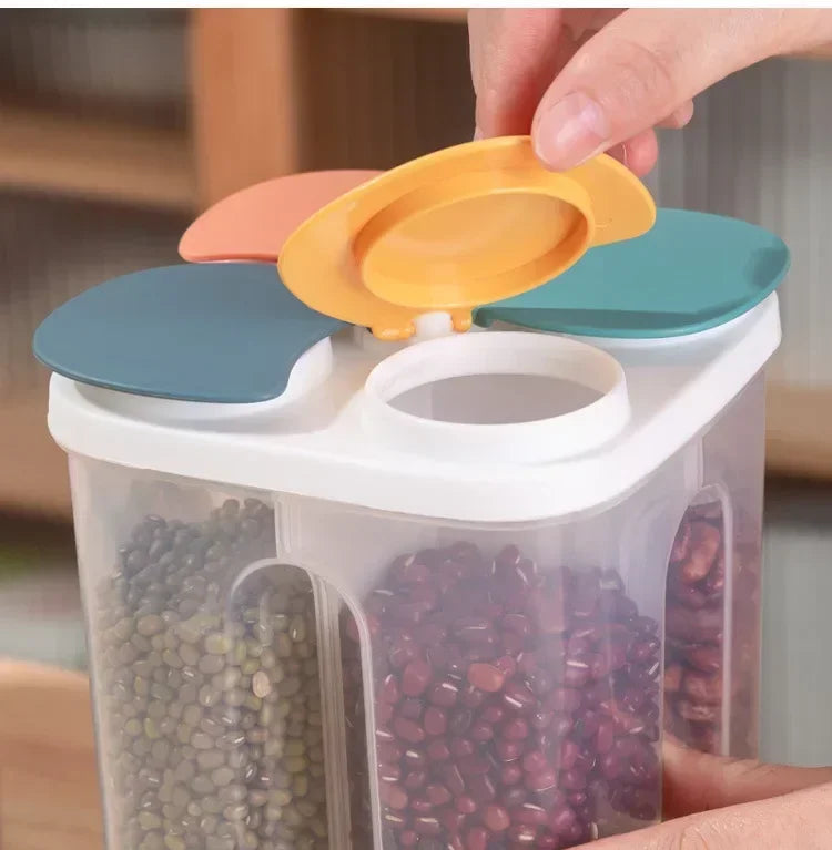 4 Grids Cereals Sealed Jar Kitchen Cereals Storage Box Plastic Food Container Moisture-proof Grain Tank Spaghetti Keep Fresh Box