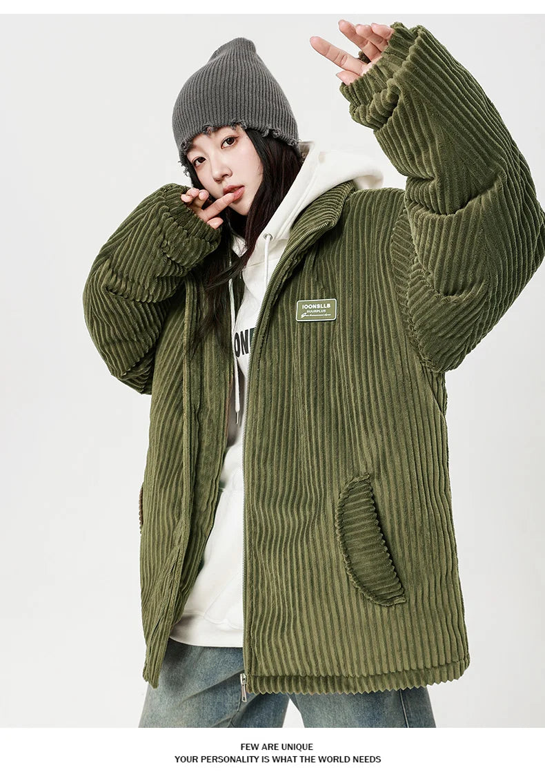 Autumn Winter Corduroy Men's Parkas High-end Design Quality Men's Jacket Handsome Trendy Brand Thick Couple Down Cotton Jacket