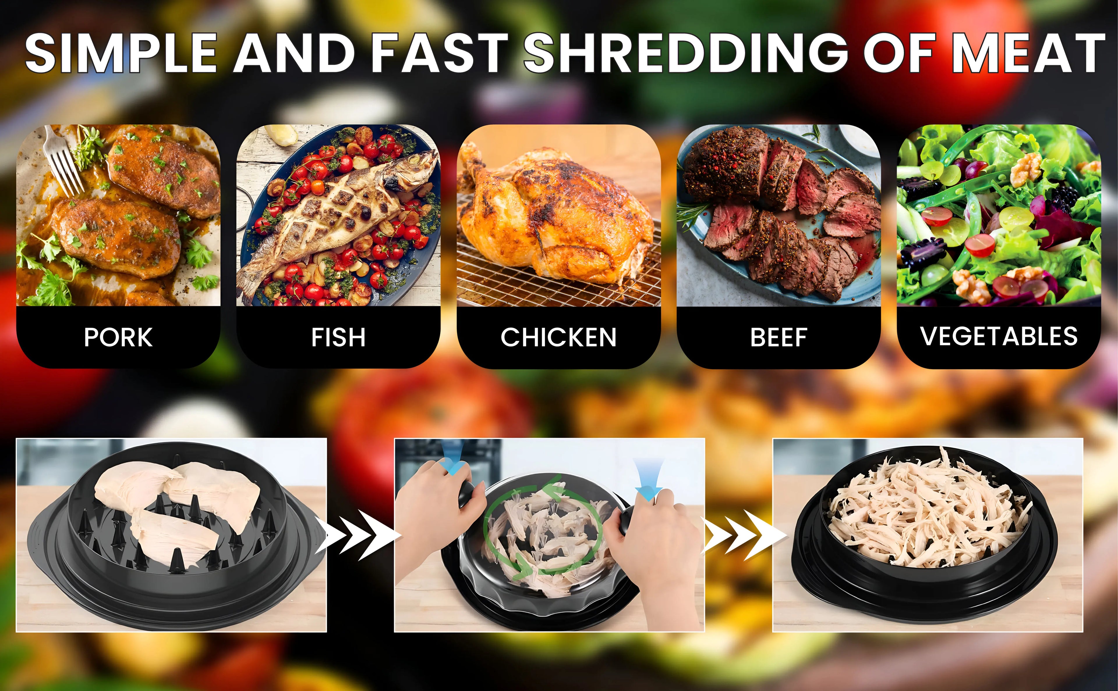 Chicken Shredder Non-Slip Meat Grinders For Pork Beef Cooked Chicken Breasts Vegetable Kitchen Tool Ergonomic Handle Shredder