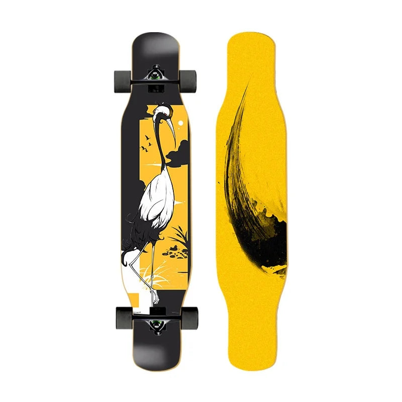 44 Inch Double Kick Dance Longboard 7-Layer Maple Wood Double Sided Graphic Complete Skate Deck All Ages Amateur Professional Ri