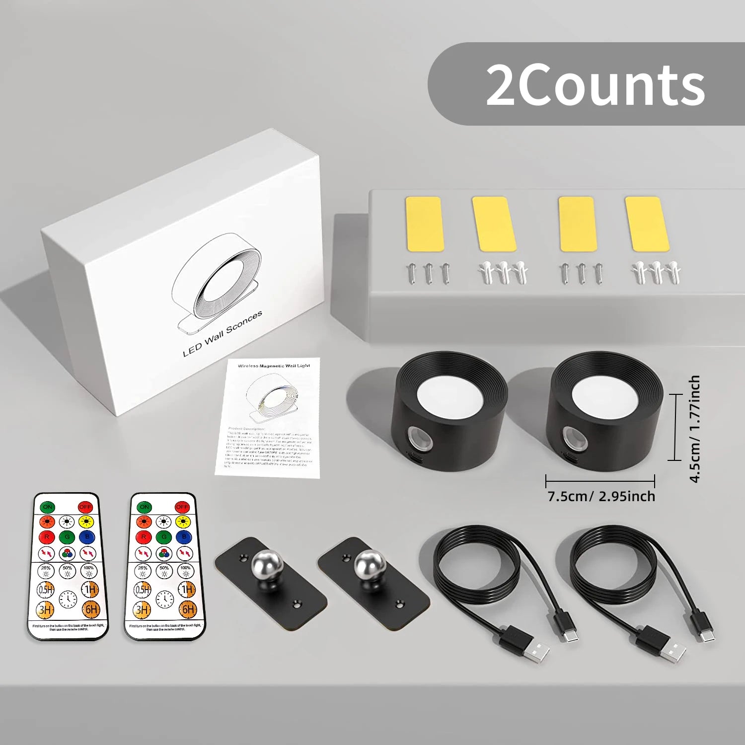 LED Wall Sconces light, 3 Brightness Levels 3 Color Modes Wall Lights, 2000mAh Battery Operated 360° Rotatable Touch Control