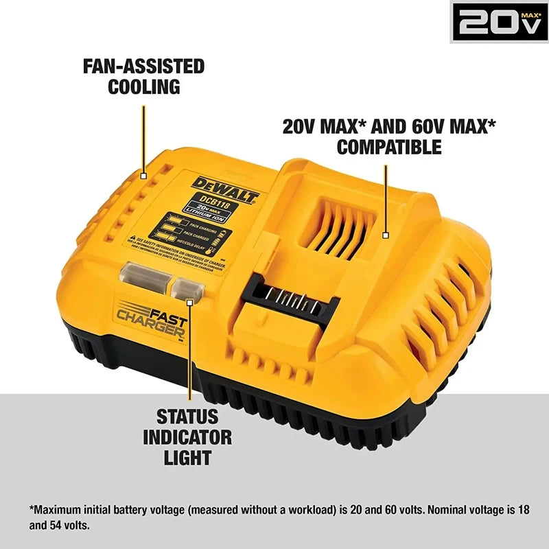 DEWALT Original Charger DCB1102 DCB1104 DCB118 220V Lithium Ion Battery Charger Fan Cooled Fast 12Charger