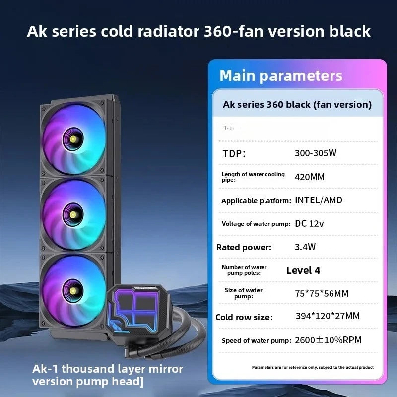 360 ARGB CPU Liquid Cooler with Segment Code Screen, Intelligent Temperature Display PC Radiator