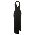 Women Solid Elegant Sexy Halter Backless Maxi Evening Party Dress Draped Deep V Neck Sleeveless High Split Long Robe Clubwear