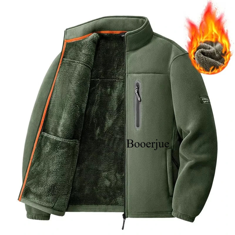 2026 Men Winter Double Thickened Fleece Jacket Outdoor Windproof Ski Coat Snow Warm Hiking Cycling Climbing Pocket Sweatshirt