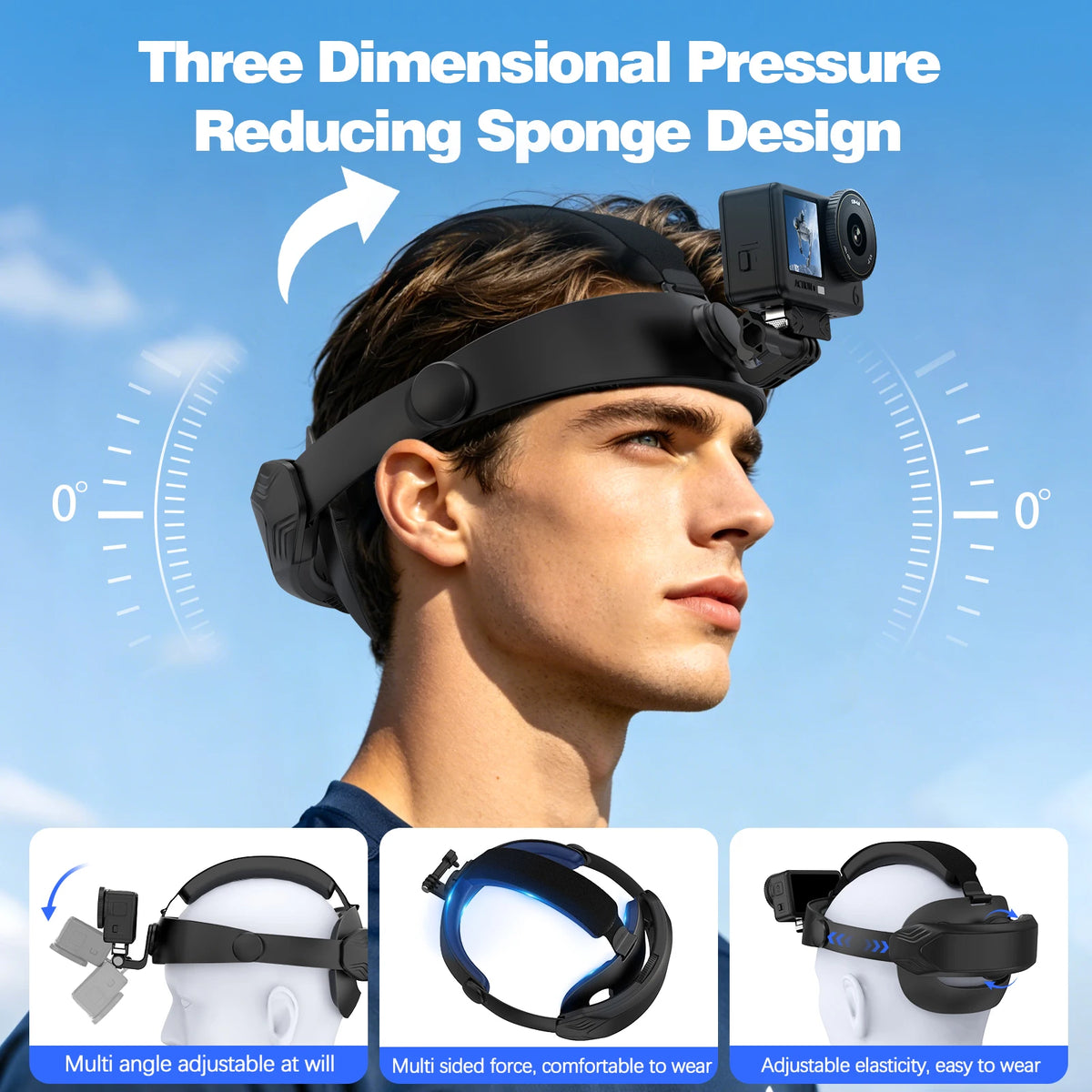Adjustable Head Strap Mount for DJI Action 6/5Pro/4/3, Osmo Nano/360, Insta360 X5, Phone - POV Camera Holder for Outdoor Sports