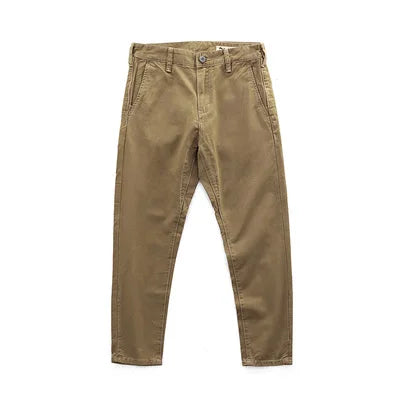 Spring New American Retro Twill Amekaji Chino Cargo Pants Men's Simple 100% Cotton Washed Slim Straight Business Casual Trousers