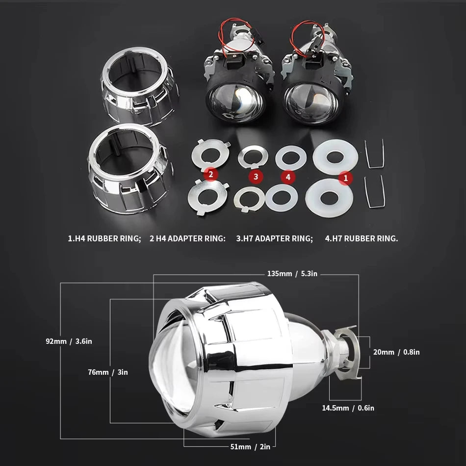 AILEO 2PCS 2.5 Inch HID Projector Lens Headlight Projector Lens 6000K White Light 12V LHD RHD Retrofit Car Headlamp Lens