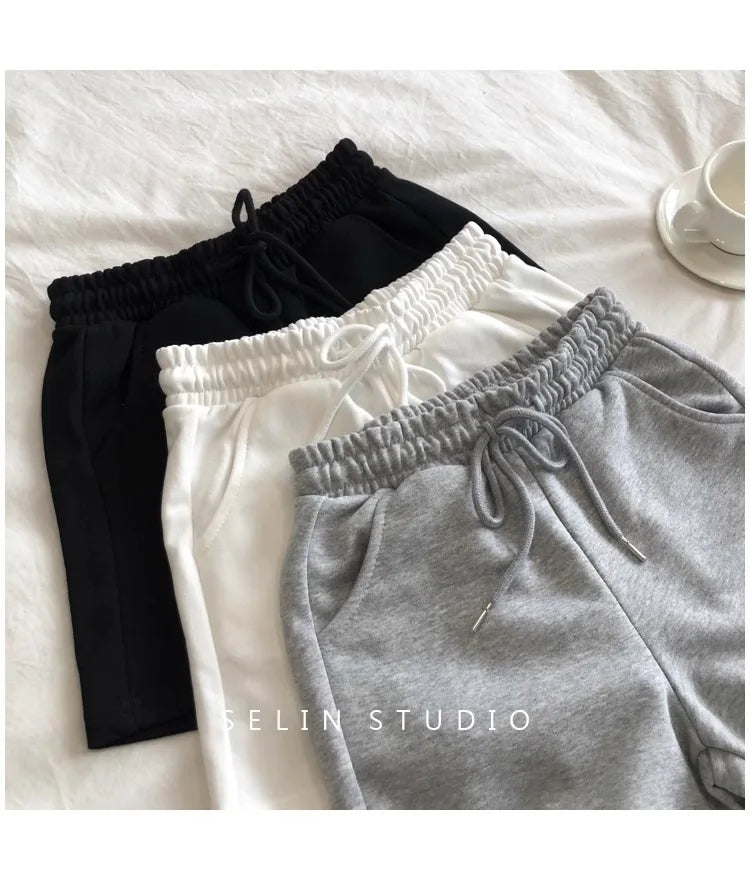 Womens High Waist Sporty Shorts Elastic Waist Loose Fit Versatile Three Quarter Length Hot Pants Summer Outdoor Breathable Short