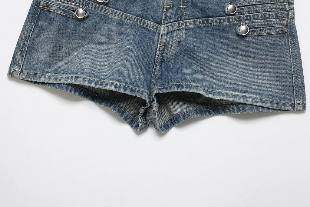 HH Women Shorts Suit Versatile Splicing Button Decoration Casual Denim Jacket+2026 Fashion High Street Low Waist Mini Shorts