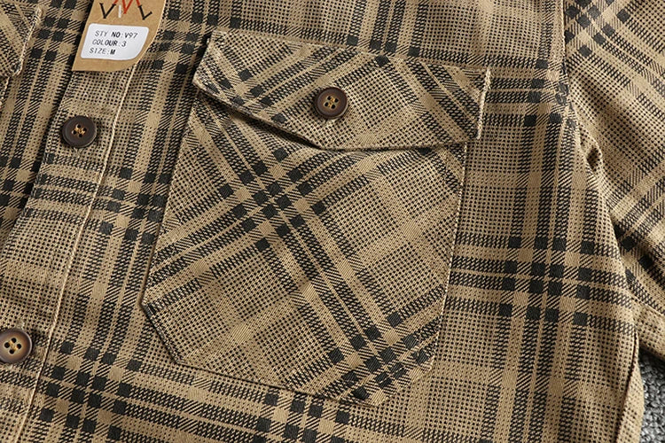 Trendy men's new fashion versatile plaid long sleeve shirt casual cotton washed thin coat