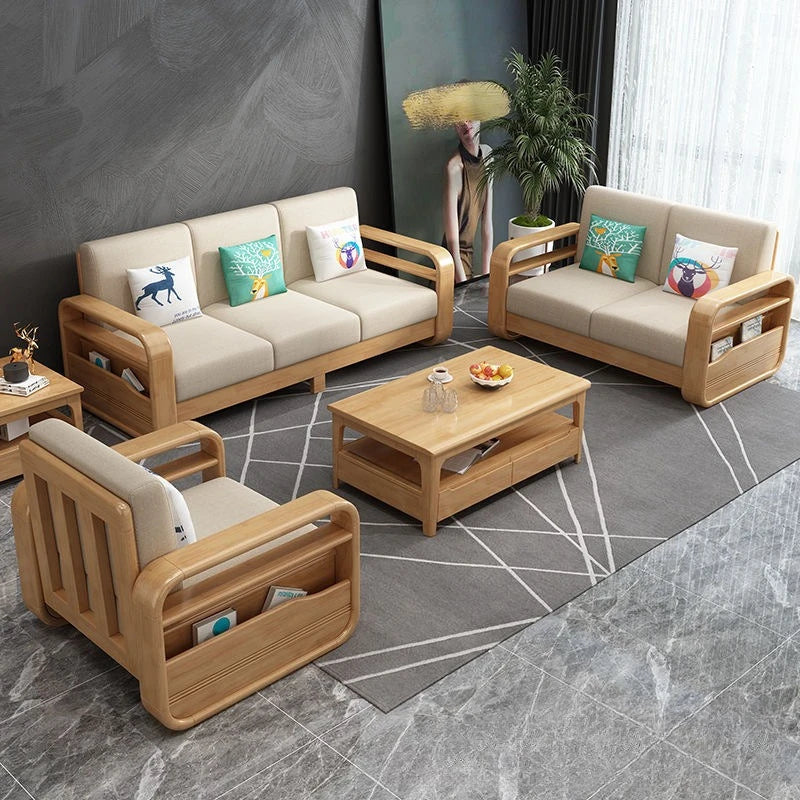 All solid wood sofa Nordic living room coffee table combination