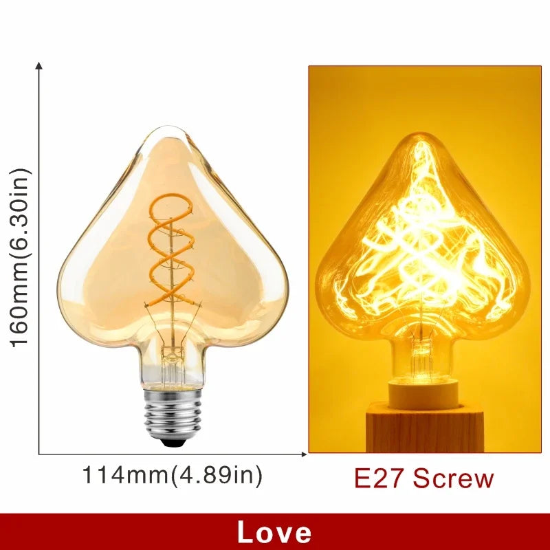 E14 E27 Retro LED Spiral Filament Light Bulb 4W Warm Yellow 220V C35 A60 T45 ST64 T185 T225 G80 G95 G125 Vintage Edison Lamp