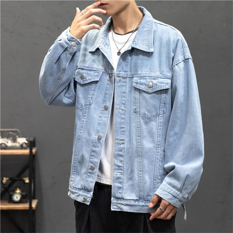 Denim Jacket Men Fashion Hole Retro Motorcyle Basic Coat Men Streetwear Bomber Denim Jacket Cowboy Men's Jacket Casual Coats