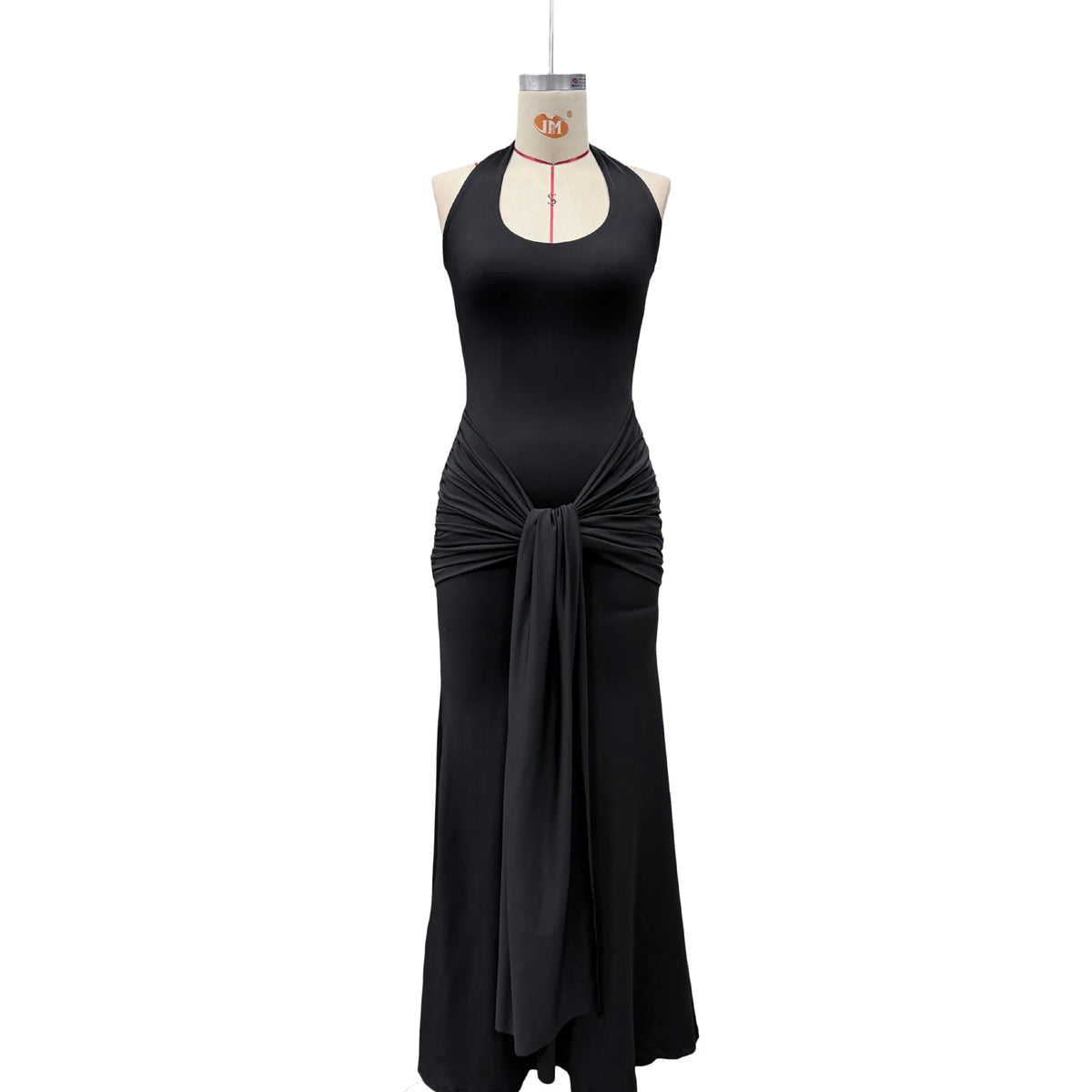Stylish Lady Elegant Halter Neck Maxi Dress 2026 Summer Women White U-Neck Ruched Draped Sleeveless Bodycon Formal Party Dress
