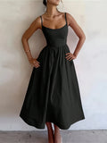 Elegant Directed Women's New Pure Color Sleeveless Chic Strap Dress Fashionable Minimalist Design Casual Comfortable Fit