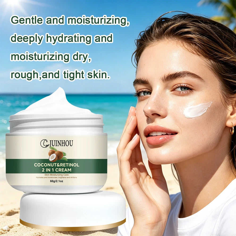 JUINHOU Coconut Oil Moisturizing Set Cream & Serum Controls Oil Hydrates Soothes Sun-Induced Redness Suitable For Daily Skincare