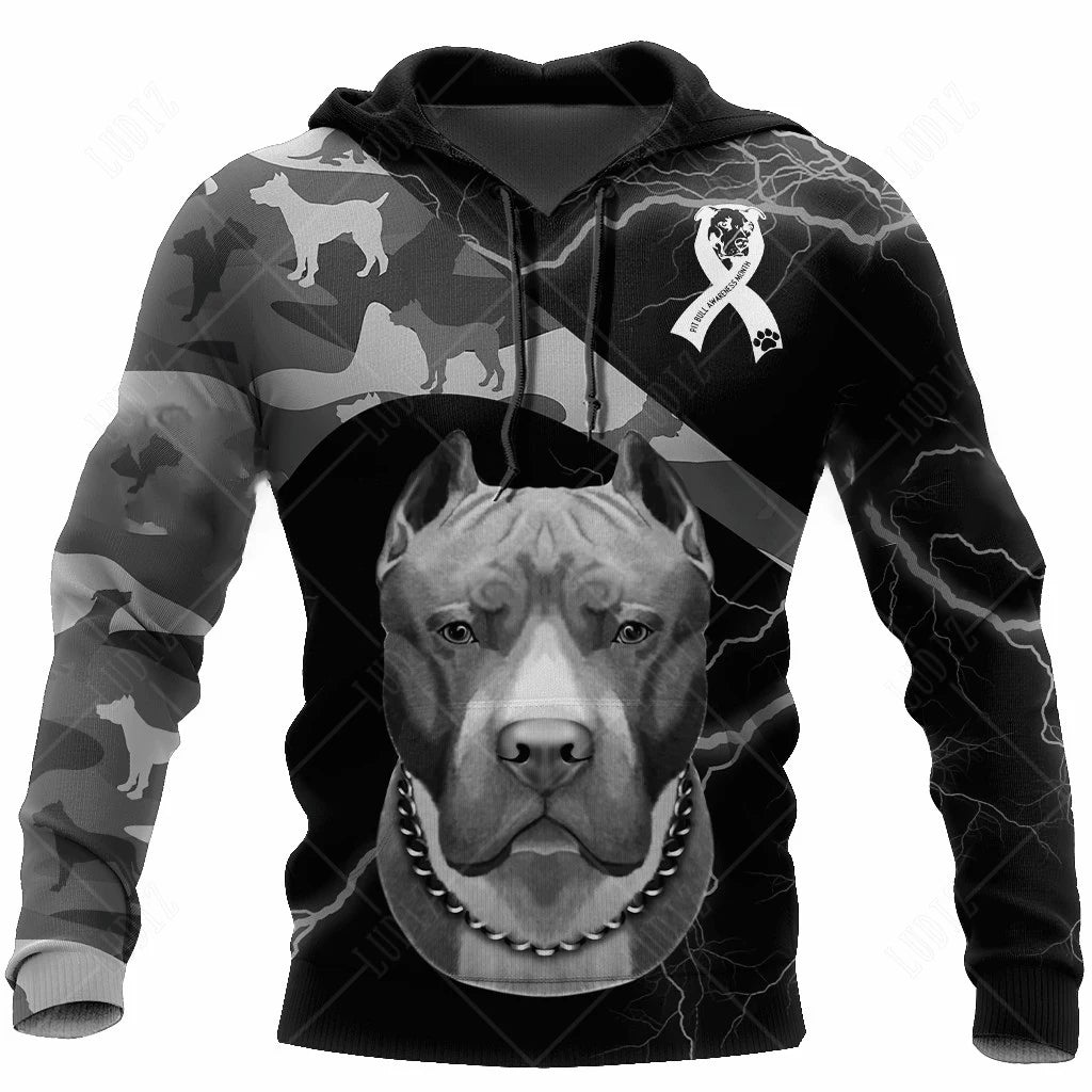 Pet Dog Pitbull Hoodies Men's Hoodie 3D Print Unisex Adult's Tops Autumn Long Sleeve Streetwear Hooded Hoodie For Men Clothing