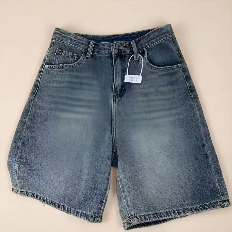 Retro High Waist Denim Shorts Women Loose Fit Summer Trendy Petite Flattering Straight Leg Casual Shorts