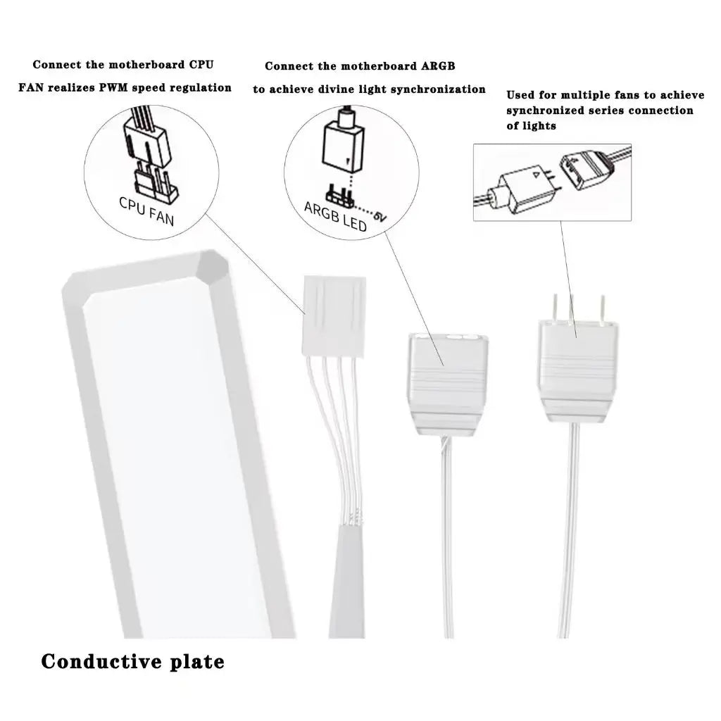 ICE Whale WX-3 Wire-Splicing PC Case Cooling Fan 3PIN ARGB Mirror Cycle Light Effect 800-1600RPM PWM Water Cooling Cooler Fan