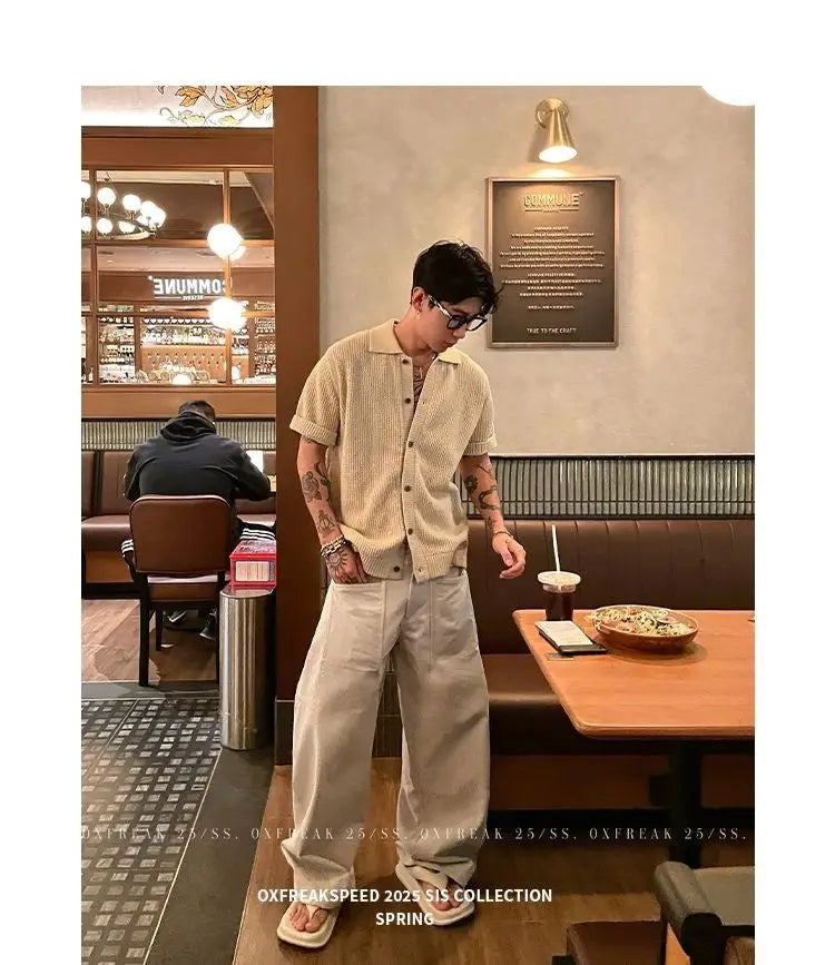 Men's Vintage Knitted Polo Shirt 2025 Summer Short Sleeve Cotton-Blend Breathable Old Money Style Luxury Texture Top