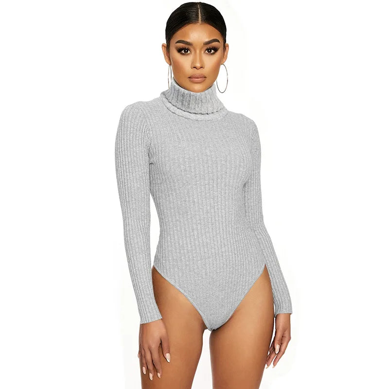 Gtpdpllt Women Fall Winter Ribbed Knit Bodysuit Turtleneck Long Sleeve Slim Fitted Stretchy Bodysuits Tops Casual Basic Rompers