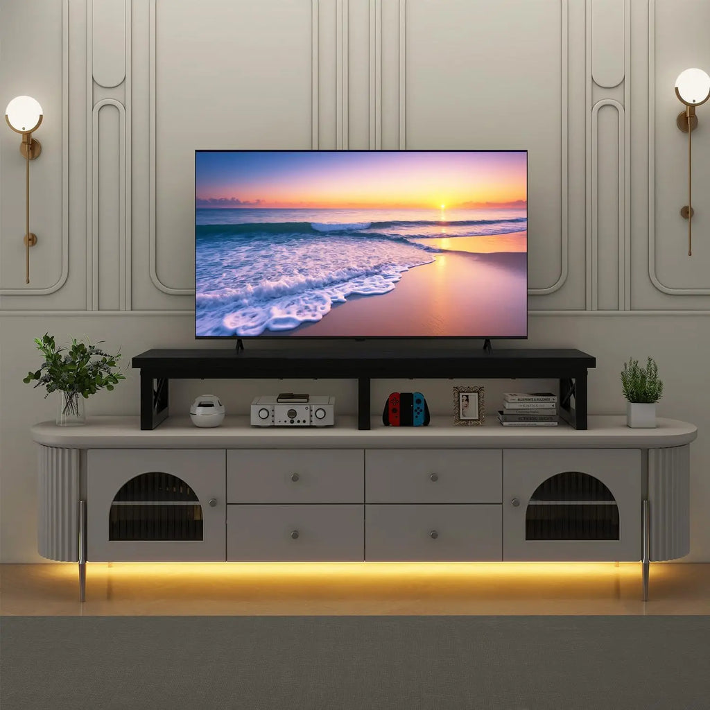 Large TV Riser Stand for 32-60 Inch TVs with Storage, Steel Legs, Black - Ideal for Home and Office