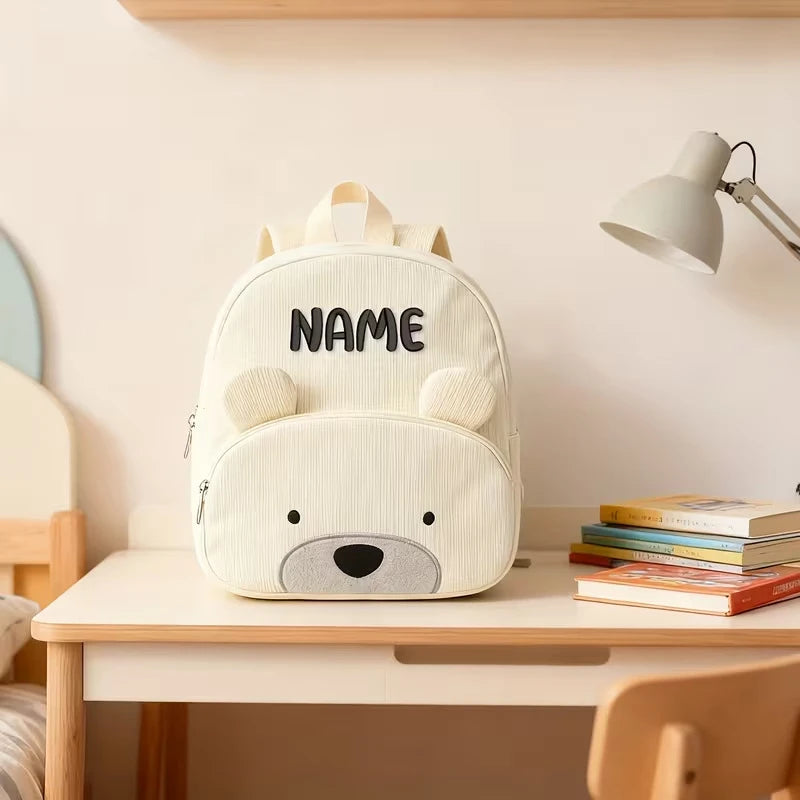 Personalized Name Embroidered Kids Backpack Pastel Corduroy Toddler Bag Soft Ribbed Fabric School Pack Cute Kindergarten Gift