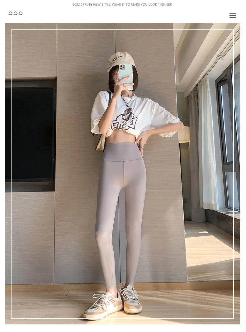 BIVIGAOS Summer New White Khaki Shark Leggings Women Thin High Waist Slim Legs Skinny Leggings Sports Fitness Leggings Spring