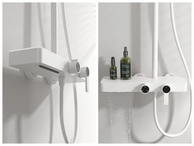 Orange Piano Bathroom Shower Set Waterfall Bathroom Mixer Faucets Rainfall Shower Head Hot Cold Piano Bathroom Shower System