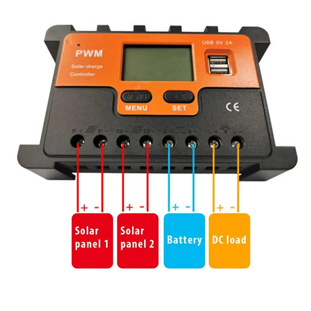 10A 20A 30A 40A 50A 60A  Solar Controller 12V 24V AUTO LCD PWM Regulator With USB for Solar Panel PV Baterry Charger Lights