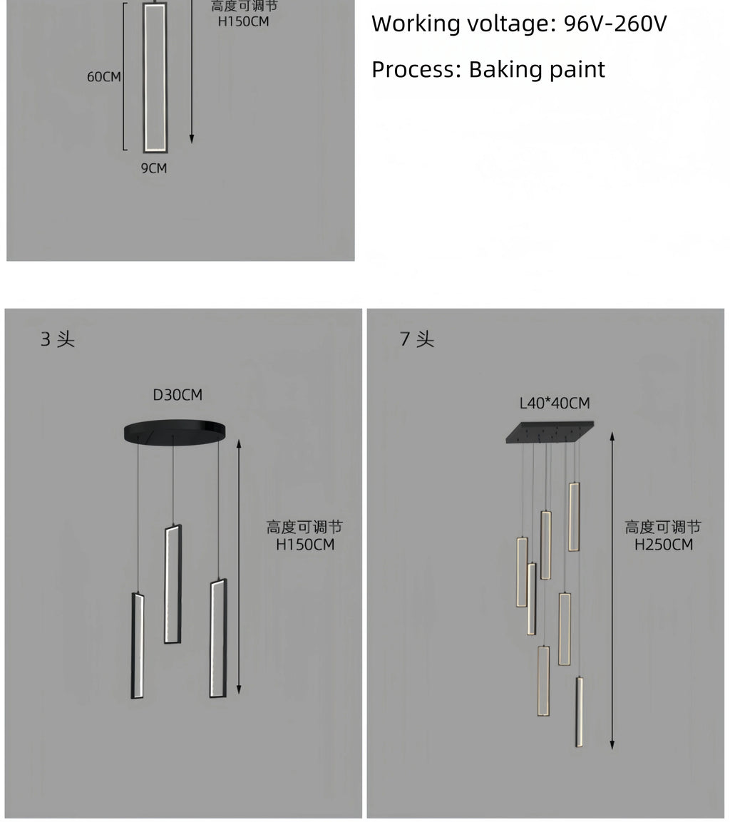 Modern Simple Staircase LED Chandeliers Aluminum Squarer Pendant Lights Loft Villa Duplex Exhibition Hall Decor Lighting Fixture