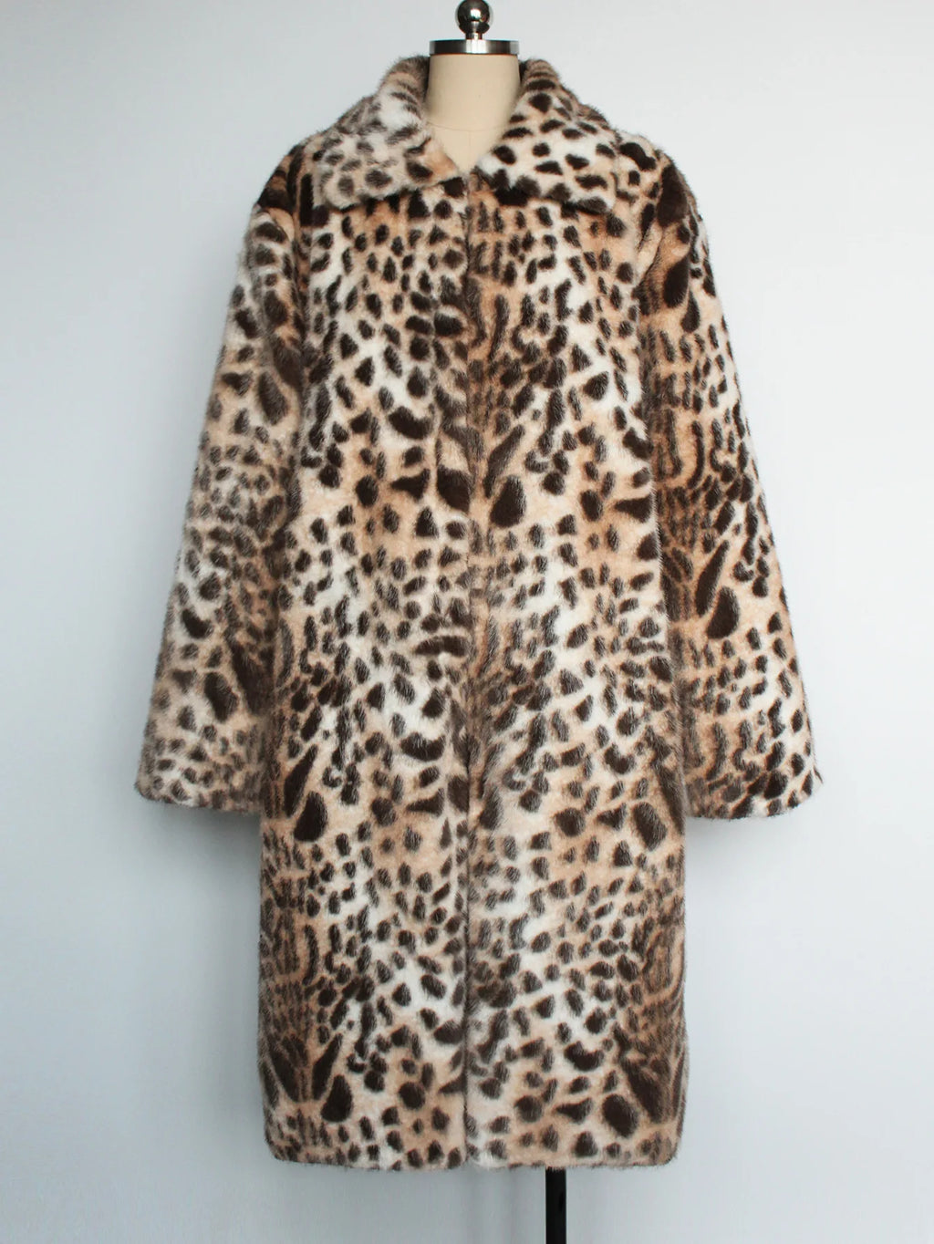 Men Faux Fur Coats Leopard Jackets Color Blocked Turn Down Collar Long Sleeve Single Breasted Straight Casual 2025 Autumn Winter