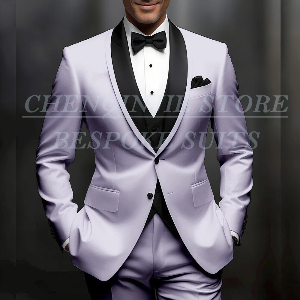 Formal Wedding Men's Suits Customzied Single Breasted Shawl Lapel Slim Fit 3 Piece Jacket Pants Vest for Wedding Male Clothing