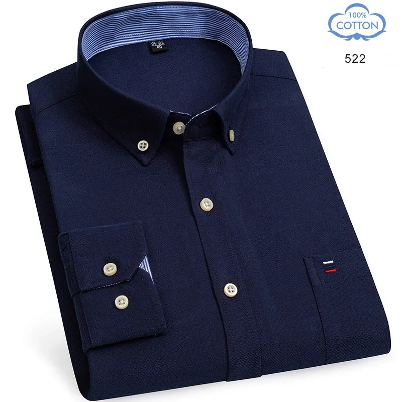 2025 Men's Social Shirt Pure Cotton Oxford Luxury Brand Thin Soft Buttoned Plaid Formal Work Western Clothing