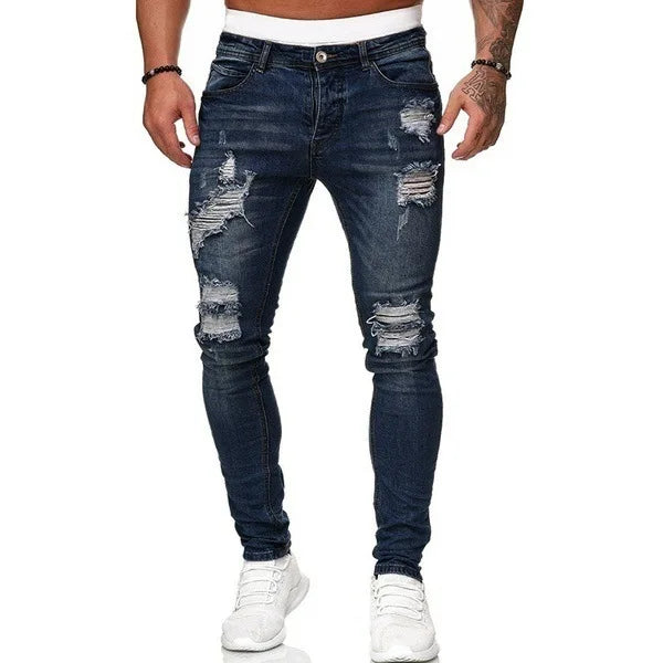 2026 Spring Summer New Men Denim Pants Casual Slim Fit Skinny Ripped Versatile Fashion Long Jeans Men