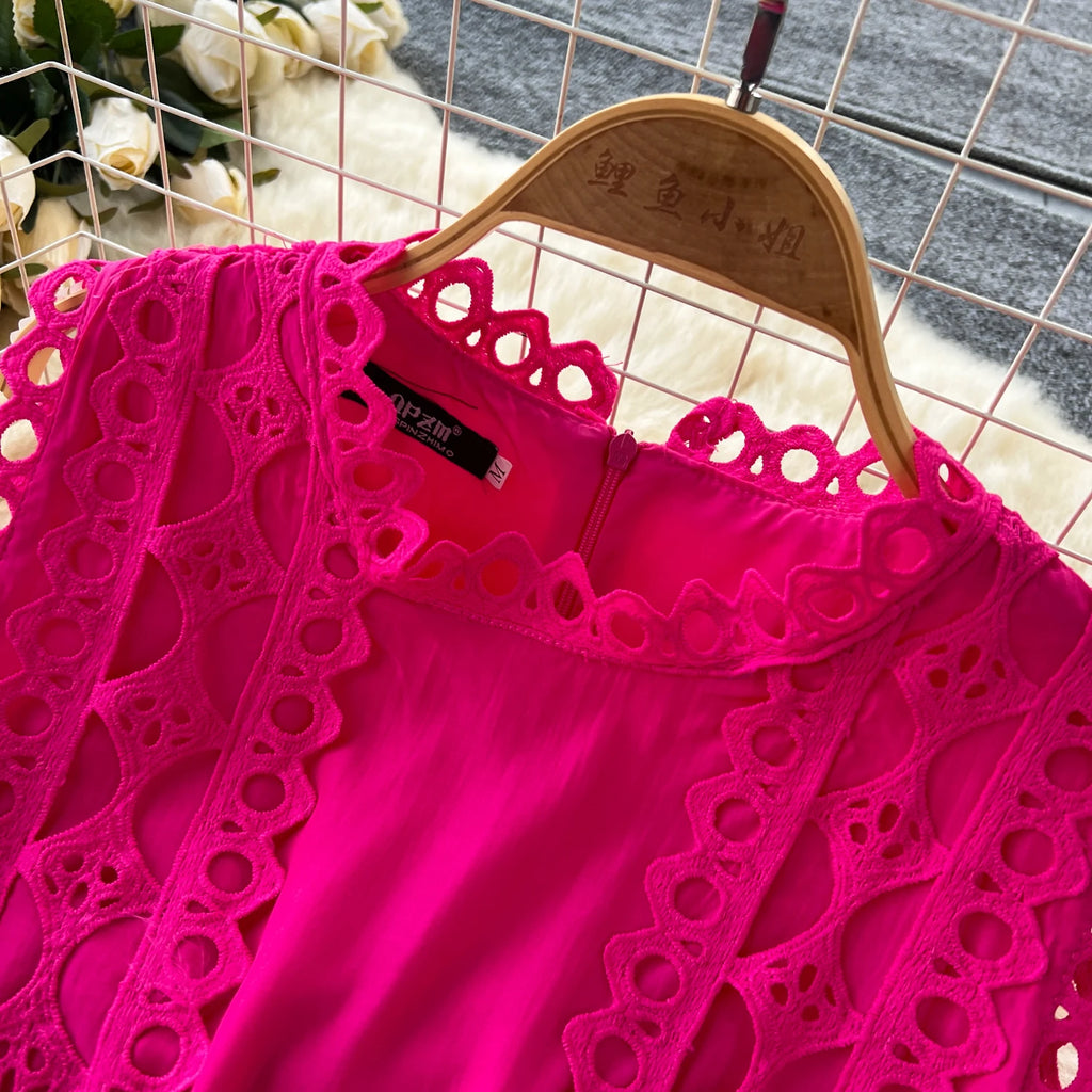 Sexy Hollow Out Embroidery O Neck Sleeveless Bandage Long Dresses Chic Evening Party Summer Vestidos Women Hip Wrap Clothing