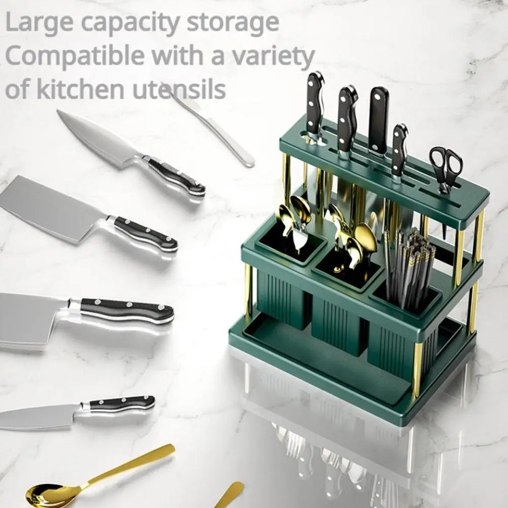 Kitchen Knife Holder Multi-Function Cutter and Cutlery Drainer Rack PP Space Saving Kitchen Utensil Organizer Rack