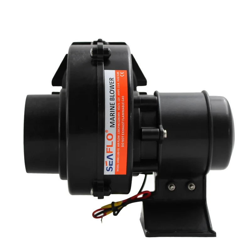 SEAFLO In-Line Bilge Air Blower 130CFM Boat Black Ventilation Marine 12V 2.5AMP Flange Flex Mount For RV Yacht