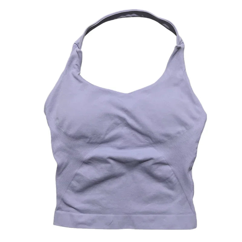 HISTELLO Sports Halter Top Seamless Women Sexy Yoga Clothing Backless Gym Tank Tops Push Up Workout Vest Running Fitness Bra Top