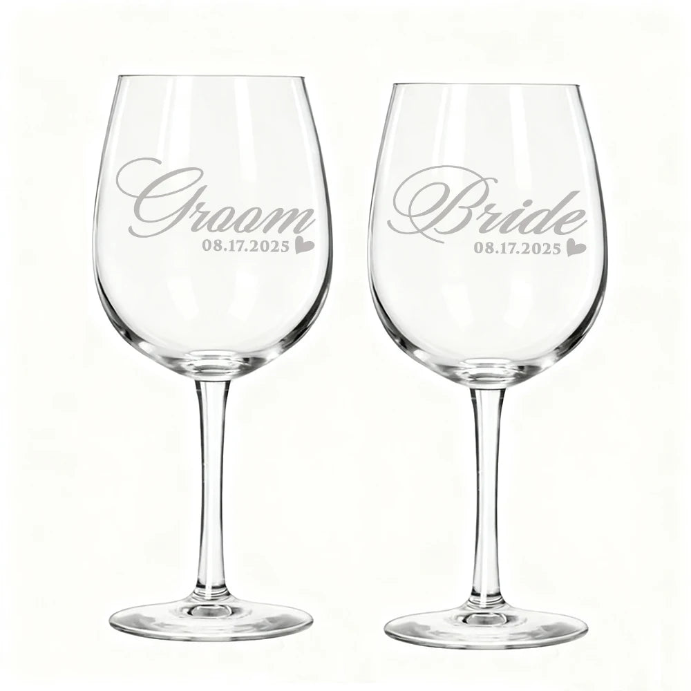 Personalized Engraved Wine Glasses Monogram Anniversary Couple Wine Glasses Set of 2pcs Wedding Toasting Glass Housewarming Gift